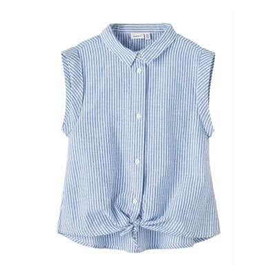 Image of Name it EMMA Gestreifte Buttondown blouse for kids, Size: 7 8y, Dusty blue