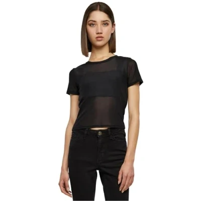 Image of Urban Classics Women&#039;s Ladies Short Mesh Tee T Shirt, Black, M