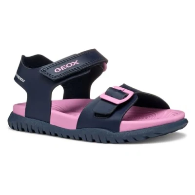 Image of Geox Fusbetto Sandals for kids, Size: 4, Navy/fuchsia Synthetics