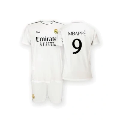 Image of Real Madrid Home Kit Jersey and Shorts, Season 24/25, Mbappé, 14 Years, Replica Shirt with Official License