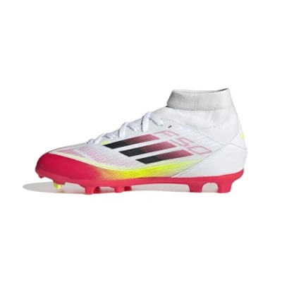 Image of adidas Performance F50 League MID Unisex Moulded stud football boots for kids, Size: 10K, Footwear white/core black/solar yellow Textile/synthetics