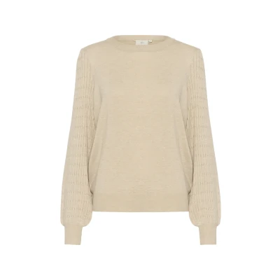 Image of Kaffe Women&#039;s Pullover Round Neck Regular Fit Long Sleeves Textured Knit, Feather Gray Melange, L