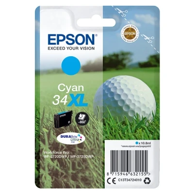 Image of Epson 34XL (T3472) high capacity cyan ink cartridge (original)