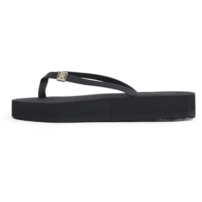 Image of Tommy Hilfiger Women&#039;s Elevated Chic Beach Sandal Fw0fw08523 Flip Flops, Black, 6.5 UK