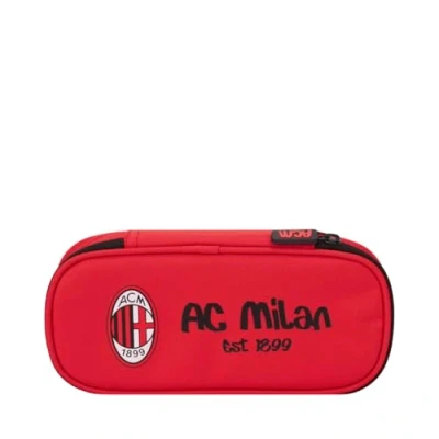 Image of AC Milan Oval Pencil Case with Inner Pocket, Pen Holder, Polyester Pencils, Red, Stylish, Stylish