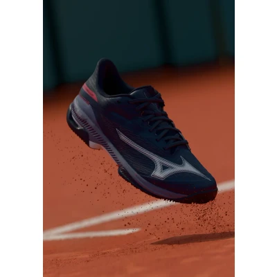 Image of Mizuno WAVE EXCEED COURT CC Tennis Shoes Odyssey Gray/White/Blue Granite Women/Men Size 11