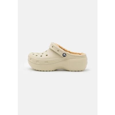Image of Crocs Classic Platform Lined Slippers, Women&#039;s, Size: 3, Bone Synthetics