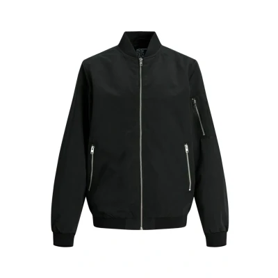 Image of JACK &amp; JONES Boys Bomber Jacket Full Zip Outdoor Warm Long Sleeve Casual for Boys, black, 176