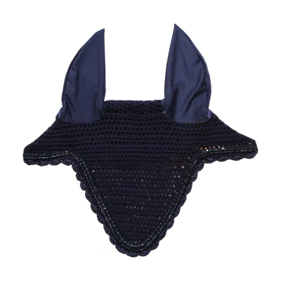 Image of Kentucky Horsewear Long Stone &amp; Pearl Fly Hood Navy Full Size Horse Riding Equestrian
