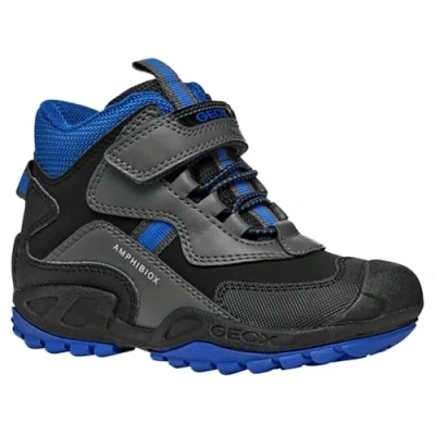 Image of Geox NEW Savage BOY Classic ankle boots for kids, Size: 7.5K, Dark grey/royal Imitation leather/ textile