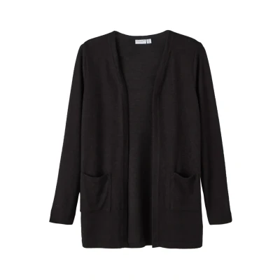 Image of NAME IT Girl&#039;s Nkfvicti Ls Knit Card L Noos Cardigan Sweater, Black, 7 8 Years