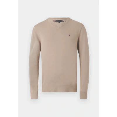 Image of Tommy Hilfiger Essential V NECK Jumper, Men&#039;s, Size: XS, Coastal taupe