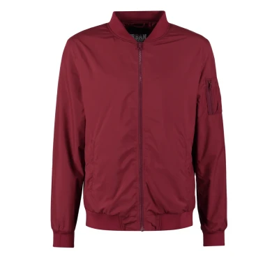 Image of Urban Classics Light Bomber Jacket Jacket, Men&#039;s, Size: Small, Burgundy