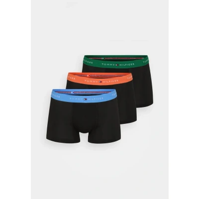 Image of Tommy Hilfiger Men’s 3 Pack Trunks with Logo Waistband, Gold (Brl Orng/Blu Spel/Nouv Grn), S
