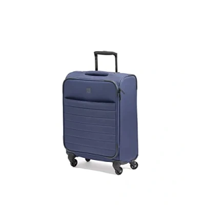 Image of BIBA Trolley Type Travel Suitcase, Lilac G Handle, Zipper Closure, Polyester, Navy Blue, S, Suitcases &amp; Trolleys