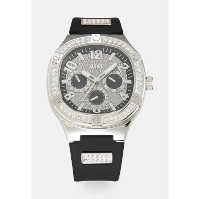 Image of Guess DUKE Chronograph watch, Men&#039;s, Size: One Size, Black glitz/silver tone