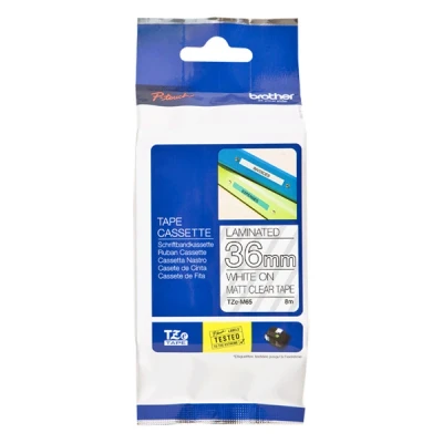 Image of Original Brother TZe M65 Matt Label Tape White on Clear 36mm Wide x 8m Long