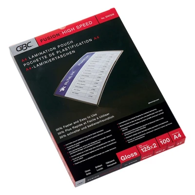 Image of GBC A4 2x125 Micron HighSpeed Gloss Laminating Pouches, Pack of 100, 3747348