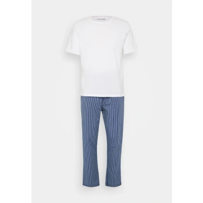 Image of Jack &amp; Jones Jacbacis TEE AND Pants Giftbox Pyjama set, Men&#039;s, Size: Medium, White/blue