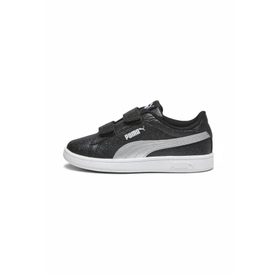 Image of Puma Girl&#039;s Smash 3.0 Glitz Glam V Ps Sneaker, Black Silver White, 1.5 UK Child