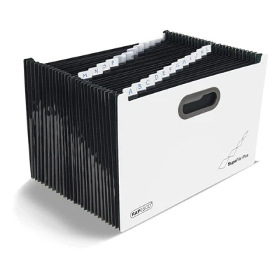 Image of Rapesco 1622 SupaFile Plus A4+ Desktop Expanding File Organiser, Oversized to Fit Folders, 26 Part, White/Black