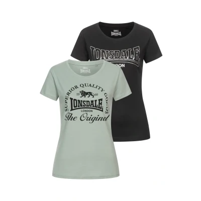 Image of Lonsdale Doppelpack Rowrah Print Tshirt, Women&#039;s, Size: XS, Black mint