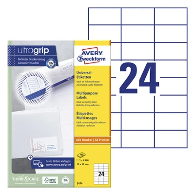 Image of Avery Zweckform Universal Labels 70 x 37 mm for All A4 Printing White