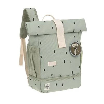 Image of Lässig Unisex Kids Happy Prints Luggage Children&#039;s luggage, Olive, 32,5 cm, backpack roll top with chest strap