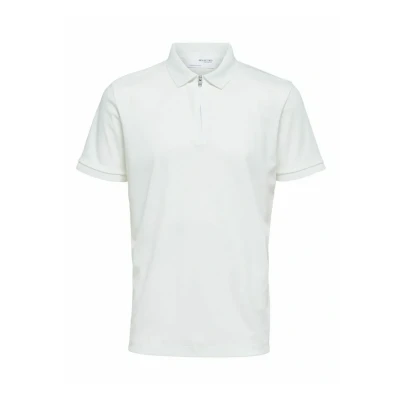 Image of Selected Homme Slhfave ZIP Polo shirt offwhite, laser denim, Men&#039;s, Size: Large, Off white, denim
