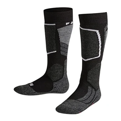 Image of FALKE Unisex Kids SK2 Ski Socks Medium Cushioning Shin Padding Anti Blister Warm Breathable Quick Drying Climate Regulating Odour Neutralising Wool Functional Yarn 1 Pair