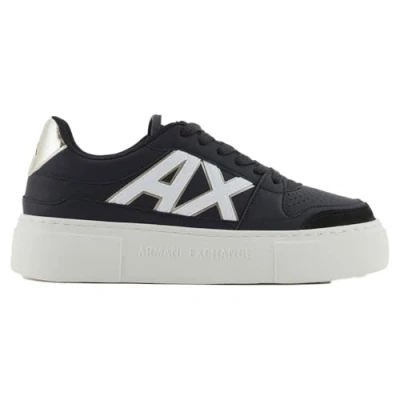 Image of Armani Exchange LACE UP Sneaker Trainers, Women&#039;s, Size: 7, Black/pale gold Imitation leather/ textile