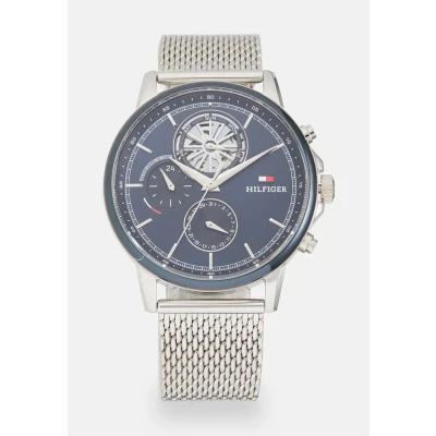 Image of Tommy Hilfiger Stewart Watch silvercoloured/blue, Men&#039;s, Size: One Size, Silver coloured/blue