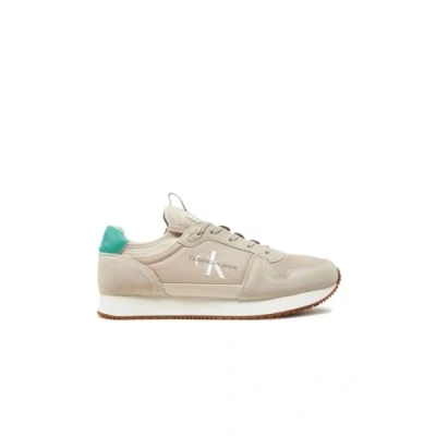 Image of Calvin Klein Jeans Runner SOCK Laceup Trainers, Men&#039;s, Size: 11, Eggshell/bahama green Leather and textile