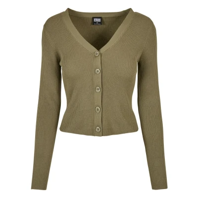 Image of Urban Classics Ladies Short RIB KNIT Cardigan Cardigan, Women&#039;s, Size: 3XL, Khaki