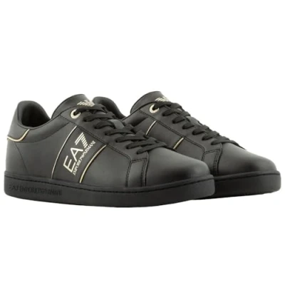 Image of EA7 Emporio Armani Classic Unisex Trainers, Size: 7.5, Triple black/gold Leather