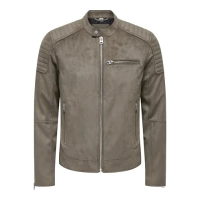 Image of Only &amp; Sons Onsgus Racer Jacket Faux leather jacket, Men&#039;s, Size: XS, Brown