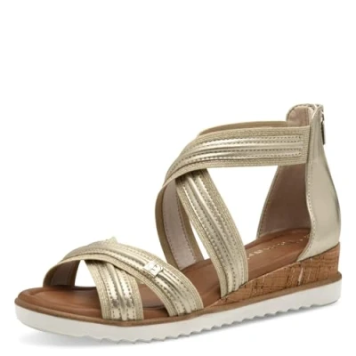 Image of Tamaris Damen Sandalette Synthetik Keilabsatz Vegan; LIGHT GOLD, EU 41