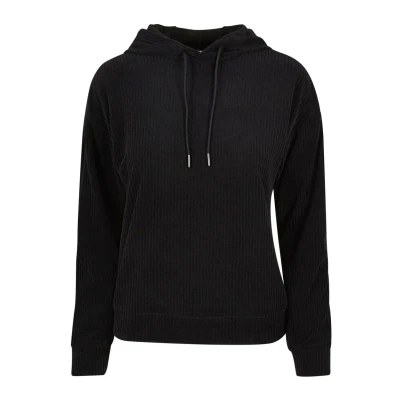 Image of Urban Classics Women&#039;s Ladies Velvet Rib Hoody Hooded Sweatshirt, Black, S