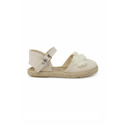 Image of Pisamonas Ceremonia Flores Organza Ankle strap ballet pumps for kids, Size: 7K, Crudo Cotton
