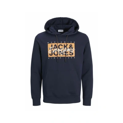 Image of JACK &amp; JONES Male Hoodie Logo Hoodie, blue, S