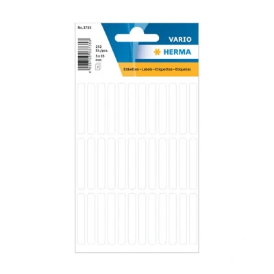 Image of HERMA 3735 Multi Purpose Labels, 252 Pieces, 5 x 35 mm, 36 per Sheet, Self Adhesive, Household Labels for Writing on Calendar, Planner, Crafts, Matt, Blank Paper Adhesive Stickers, White