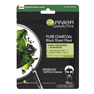Image of Garnier Charcoal and Algae Purifying Hydrating Face Sheet Mask for Enlarged Pores 28g