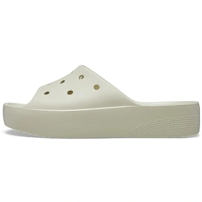 Image of Crocs Classic Platform Slide Mules, Women&#039;s, Size: 9, Beige Natural rubber