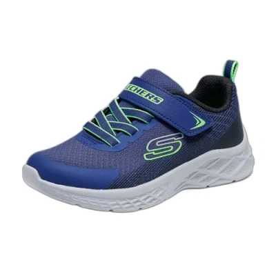 Image of Skechers Microspec II Trainers for kids, Size: 12.5K, Navy/black/lime Textile/synthetics