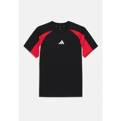 Image of adidas Performance Junior Unisex Sports Tshirt for kids, Size: 7 8y, Black/pure ruby/white