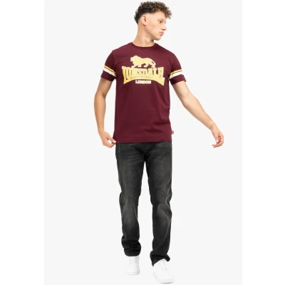 Image of Lonsdale Men&#039;s Methley T Shirt, Oxblood/Yellow/White, M