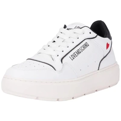 Image of Love Moschino Trainers, Women&#039;s, Size: 5, Bianco/nero Leather and textile
