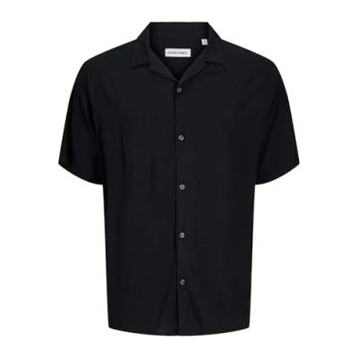 Image of Jack &amp; Jones Jjejeff Solid Resort Shirt Shirt, Men&#039;s, Size: 2XL, Black
