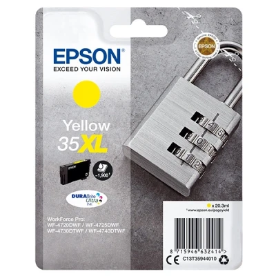 Image of Epson 35XL Yellow Padlock High Yield Genuine Ink, Claria Photo HD Ink Cartridge