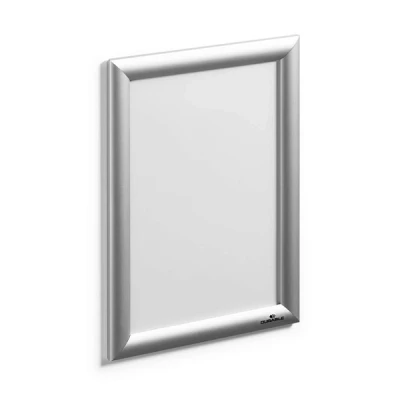 Image of Durable Aluminium Snap Frames A4 Wall Mounted Via Self Adhesive Pads or Screw Set Silver Pack of 1 Perfect for Displaying Menus, Posters, etc